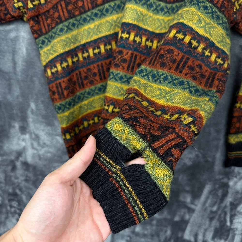 Jadsy Sweater Mens 40 Multi Vintage Fair Isle V-Neck Geometric Knit Pullover